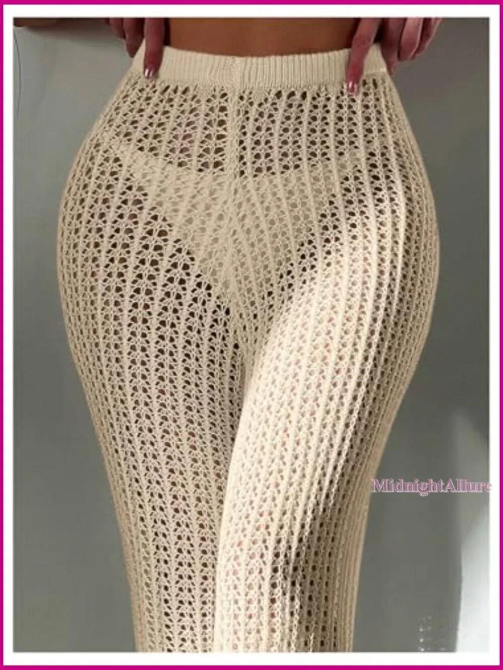Sheer Crochet Swimsuit Cover Up Pants Drawstring Waist Beach Cover